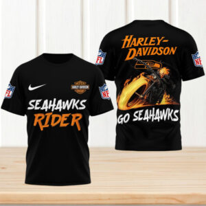 Ghost Rider Harley Davidson Seattle Seahawks Marvel Superhero Biker T Shirt