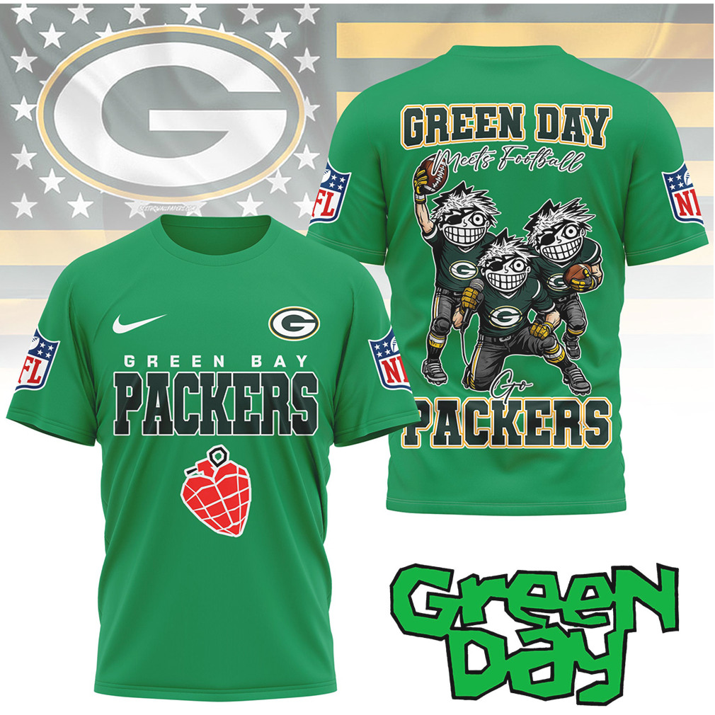 Green Bay Packers “Green Day Meets Football” Cartoon Graphic Tee Green Bay Packers “Green Day Meets Football” Cartoon Graphic Tee