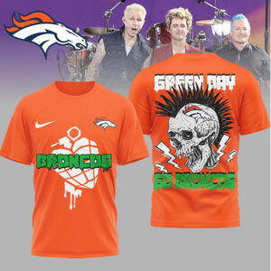Green Day x Denver Broncos Go Broncos Skull Punk T Shirt Green Day x Denver Broncos Go Broncos Skull Punk T Shirt