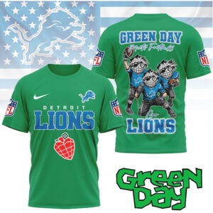 Green Day x Detroit Lions Green Day Meets Football T Shirt Green Day x Detroit Lions Green Day Meets Football T Shirt