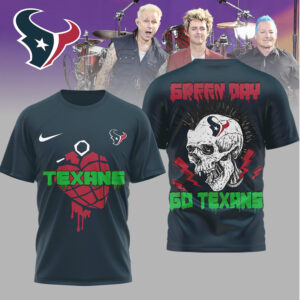 Green Day x Houston Texans Go Texans Skull Punk T Shirt Green Day x Houston Texans Go Texans Skull Punk T Shirt