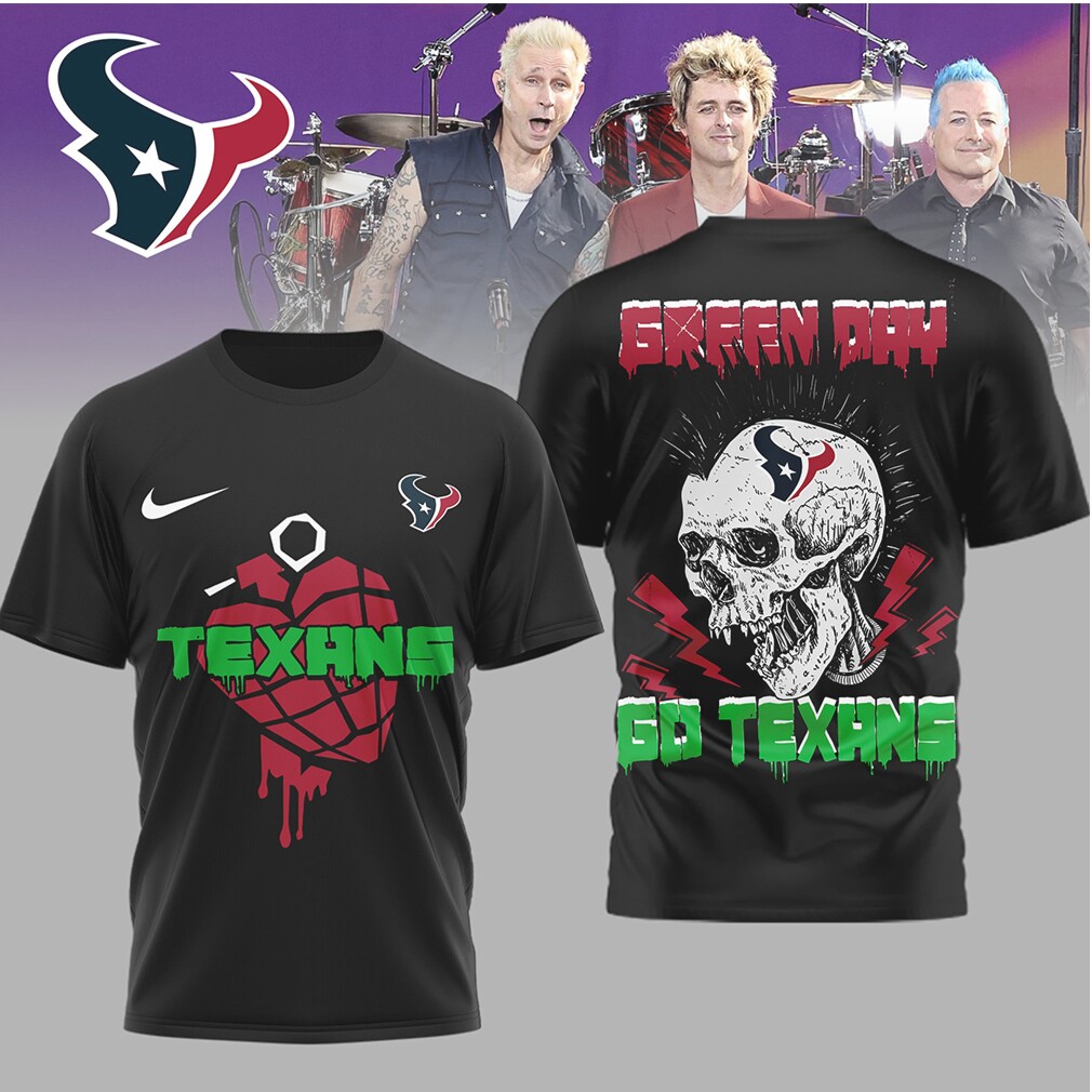 Green Day x Houston Texans Go Texans Skull Punk T Shirt Green Day x Houston Texans Go Texans Skull Punk T Shirt