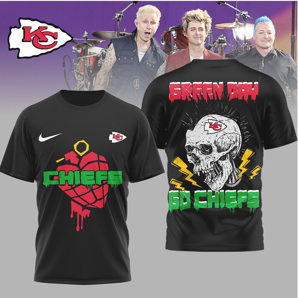 Green Day x Kansas City Chiefs Go Chiefs Skull Punk T Shirt Green Day x Kansas City Chiefs Go Chiefs Skull Punk T Shirt