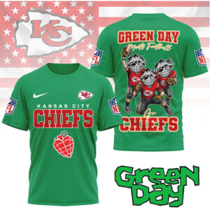 Green Day x Kansas City Chiefs Green Day Meets Football T Shirt Green Day x Kansas City Chiefs Green Day Meets Football T Shirt