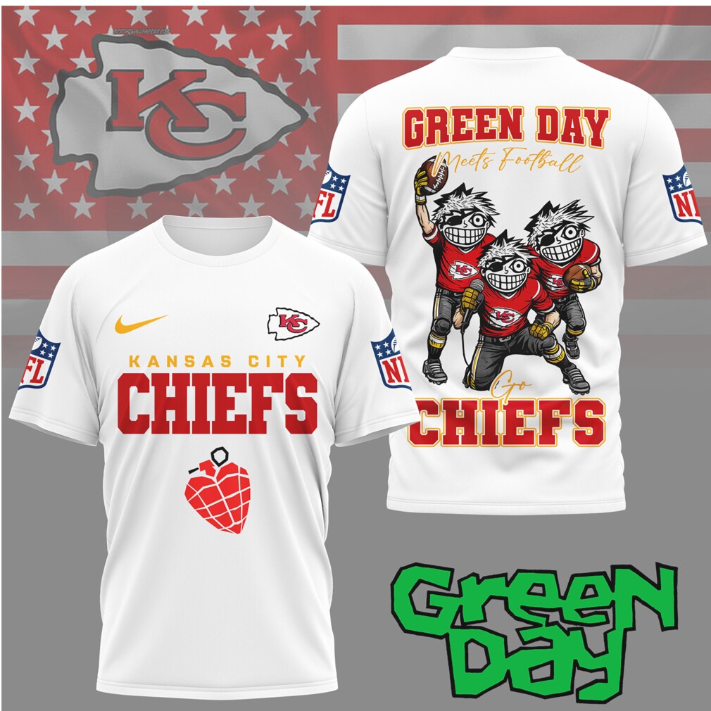 Green Day x Kansas City Chiefs Green Day Meets Football T Shirt Green Day x Kansas City Chiefs Green Day Meets Football T Shirt