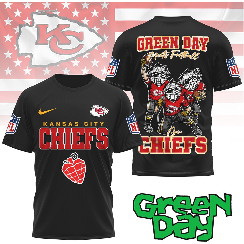 Green Day x Kansas City Chiefs Green Day Meets Football T Shirt Green Day x Kansas City Chiefs Green Day Meets Football T Shirt