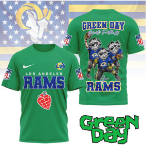 Green Day x LA Rams Green Day Meets Football Cartoon T Shirt Green Day x LA Rams Green Day Meets Football Cartoon T Shirt