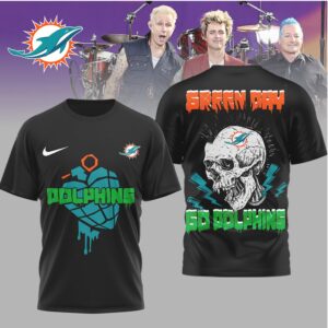 Green Day x Miami Dolphins Go Dolphins Skull Punk T Shirt