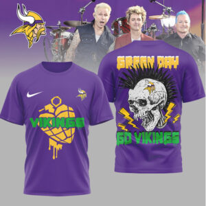 Green Day x Minnesota Vikings Go Vikings Skull Punk T Shirt Green Day x Minnesota Vikings Go Vikings Skull Punk T Shirt