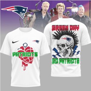 Green Day x New England Patriots Go Patriots Skull Punk T Shirt
