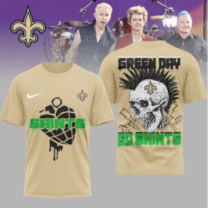 Green Day x New Orleans Saints Go Saints Skull Punk T Shirt Green Day x New Orleans Saints Go Saints Skull Punk T Shirt