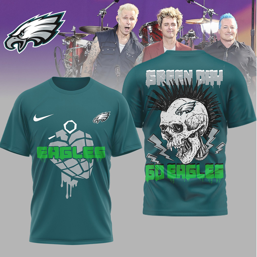 Green Day x Philadelphia Eagles Go Eagles Skull Punk T Shirt Green Day x Philadelphia Eagles Go Eagles Skull Punk T Shirt