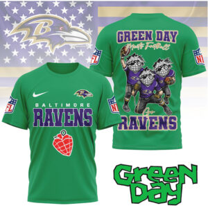 Green Day x Ravens Green Day Meets Football Cartoon T Shirt Green Day x Ravens Green Day Meets Football Cartoon T Shirt