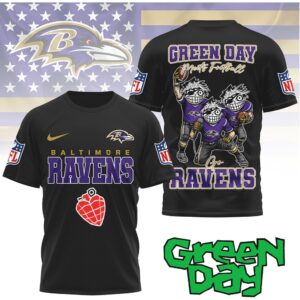 Green Day x Ravens Green Day Meets Football Cartoon T Shirt