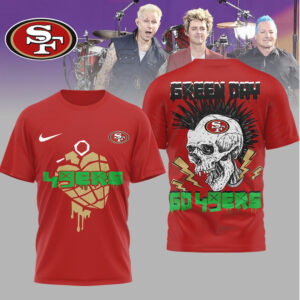 Green Day x San Francisco 49ers Go 49ers Skull Punk T Shirt Green Day x San Francisco 49ers Go 49ers Skull Punk T Shirt