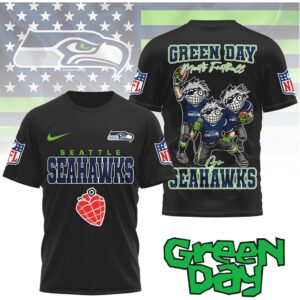 Green Day x Seahawks Green Day Meets Football Cartoon T Shirt