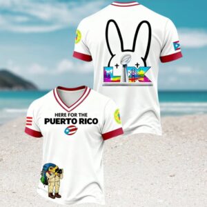 Here For The Puerto Rico Bad Bunny V Neck Super Bowl LX Jersey Here For The Puerto Rico Bad Bunny V Neck Super Bowl LX Jersey