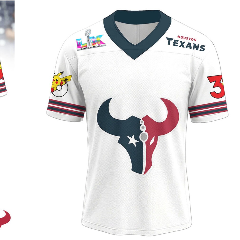 Houston Texans Official Super Bowl x Pokemon 30th Anniversary V neck Jersey Houston Texans Official Super Bowl x Pokemon 30th Anniversary V neck Jersey
