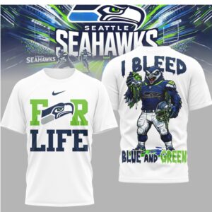 I Bleed Blue and Green Seattle Seahawks For Life Mascot Graphic Shirt