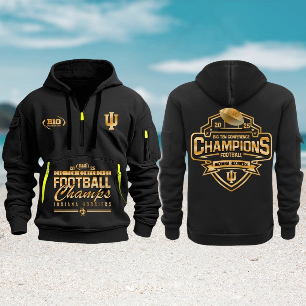 Indiana Hoosiers 2025 big ten champs gold black quarter zip hoodie Indiana Hoosiers 2025 big ten champs gold black quarter zip hoodie