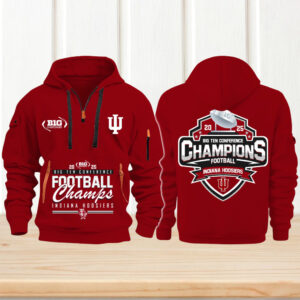 Indiana Hoosiers 2025 big ten champs silver red quarter zip hoodie