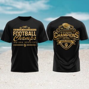 Indiana Hoosiers 2025 big ten football champs gold black tshirt Indiana Hoosiers 2025 big ten football champs gold black tshirt