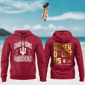 Indiana Hoosiers 2025 national champions arched text maroon hoodie Indiana Hoosiers 2025 national champions arched text maroon hoodie