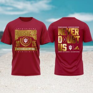 Indiana Hoosiers 2025 national champions gold crest maroon tshirt Indiana Hoosiers 2025 national champions gold crest maroon tshirt