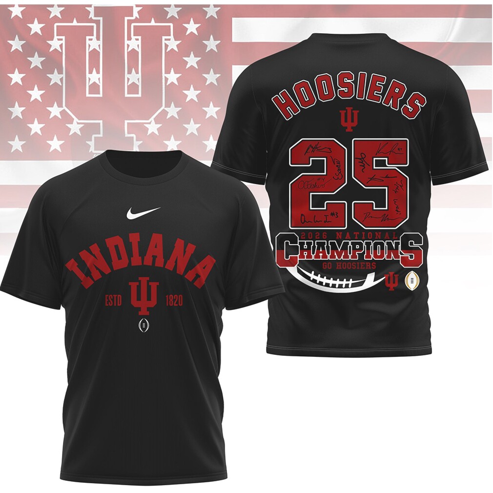 Indiana Hoosiers 2026 National Champions Signature Roster Trophy Fan Shirt Indiana Hoosiers 2026 National Champions Signature Roster Trophy Fan Shirt
