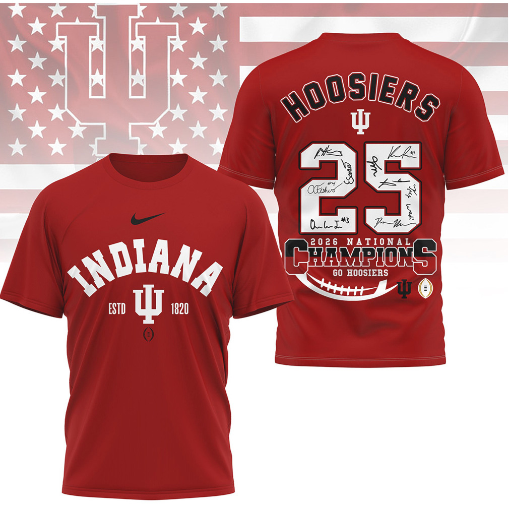 Indiana Hoosiers 2026 National Champions Signature Roster Trophy Fan Shirt Indiana Hoosiers 2026 National Champions Signature Roster Trophy Fan Shirt