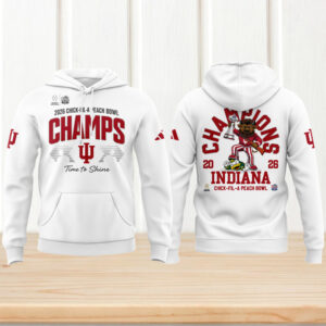 Indiana Hoosiers 2026 peach bowl champions white hoodie mascot back