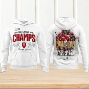 Indiana Hoosiers 2026 peach bowl champions white hoodie team photo