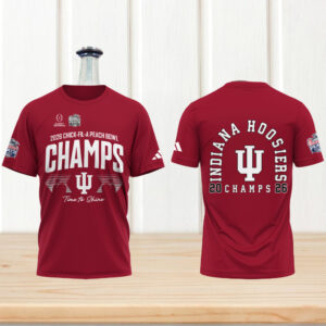 Indiana Hoosiers 2026 peach bowl champs Indiana Hoosiers logo red tshirt