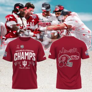 Indiana Hoosiers 2026 peach bowl champs skyline red tshirt Indiana Hoosiers 2026 peach bowl champs skyline red tshirt