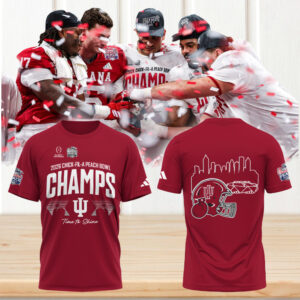 Indiana Hoosiers 2026 peach bowl champs skyline red tshirt