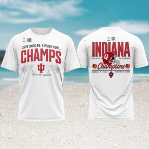 Indiana Hoosiers 2026 peach bowl champs time to shine white tshirt Indiana Hoosiers 2026 peach bowl champs time to shine white tshirt