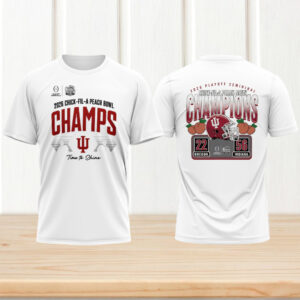 Indiana Hoosiers 2026 peach bowl champs time to shine white vneck tshirt