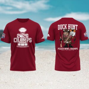 Indiana Hoosiers 2026 peach bowl duck hunt mascot red tshirt Indiana Hoosiers 2026 peach bowl duck hunt mascot red tshirt