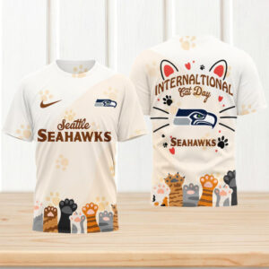 International Cat Day Seattle Seahawks Paw Print Pattern Cute Animal Lover Football T Shirt