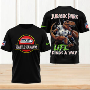 Jurassic Park Seattle Seahawks Life Finds A Way T Rex Dinosaur T Shirt