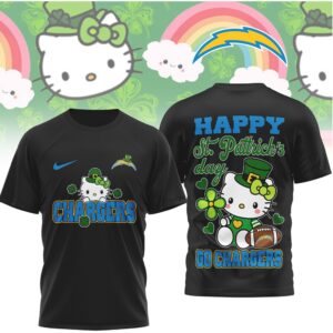 LA Chargers Hello Kitty St. Patrick's Day Lucky Clover Football Fan T Shirt