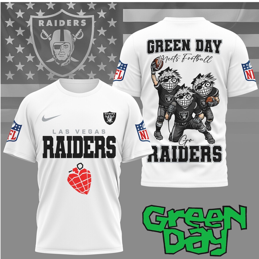 Las Vegas Raiders “Green Day Meets Football” Cartoon Graphic Tee Las Vegas Raiders “Green Day Meets Football” Cartoon Graphic Tee
