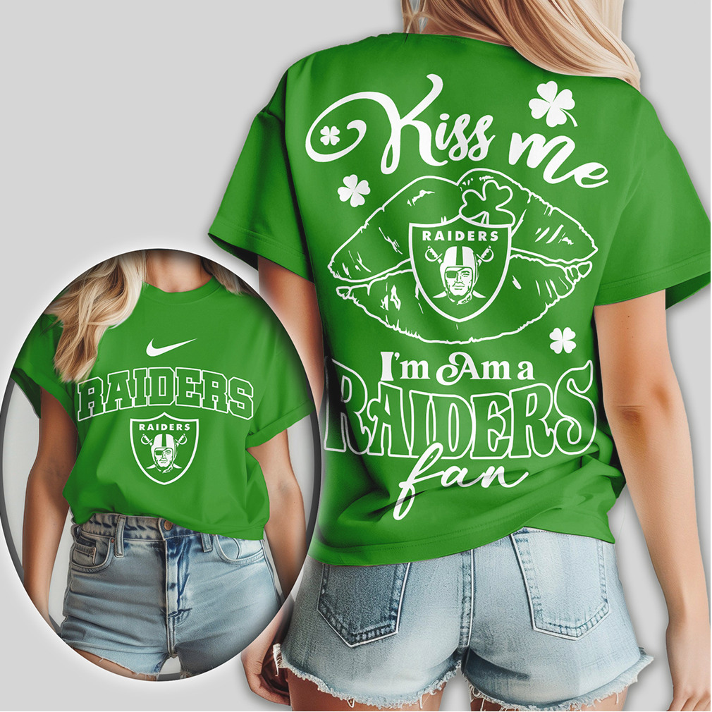 Las Vegas Raiders Kiss Me I'm A Fan St. Patrick's Day Women's Football T Shirt Las Vegas Raiders Kiss Me I'm A Fan St. Patrick's Day Women's Football T Shirt