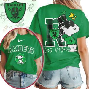 Las Vegas Raiders Snoopy St. Patrick's Day Lucky Clover Women's Football T Shirt