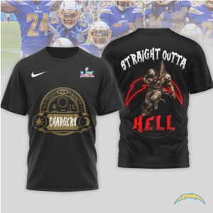 Los Angeles Chargers “Straight Outta Hell” Horror Graphic T Shirt