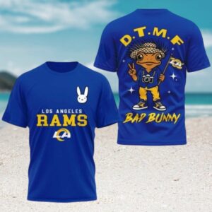 Los Angeles Rams Bad Bunny DTMF Frog Blue Football Fan T Shirt Los Angeles Rams Bad Bunny DTMF Frog Blue Football Fan T Shirt