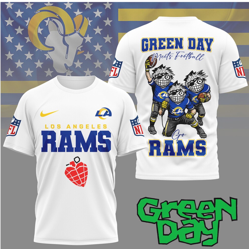 Los Angeles Rams “Green Day Meets Football” Band Crossover Tee Los Angeles Rams “Green Day Meets Football” Band Crossover Tee
