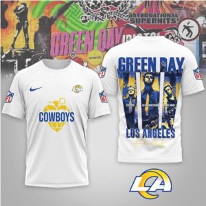 Los Angeles Rams Green Day Rock Band Mashup Nike Performance Football Fan Shirt