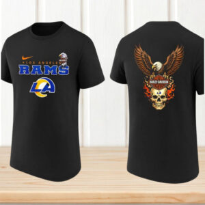Los Angeles Rams Harley Davidson Eagle Skull Fire T Shirt Fan Apparel