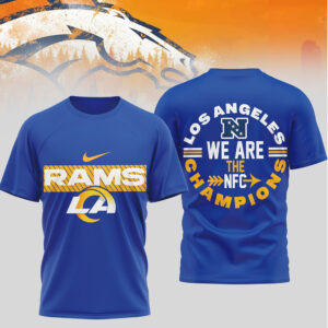 Los Angeles Rams NFC Champions We Are The Champions Nike Swoosh Football T Shirt Los Angeles Rams NFC Champions We Are The Champions Nike Swoosh Football T Shirt